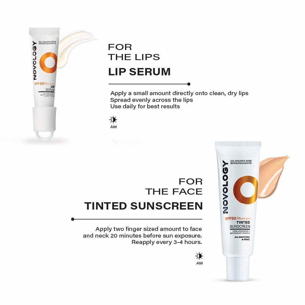Novology SPF 50 PA++++ Lip Serum + Tinted Sunscreen