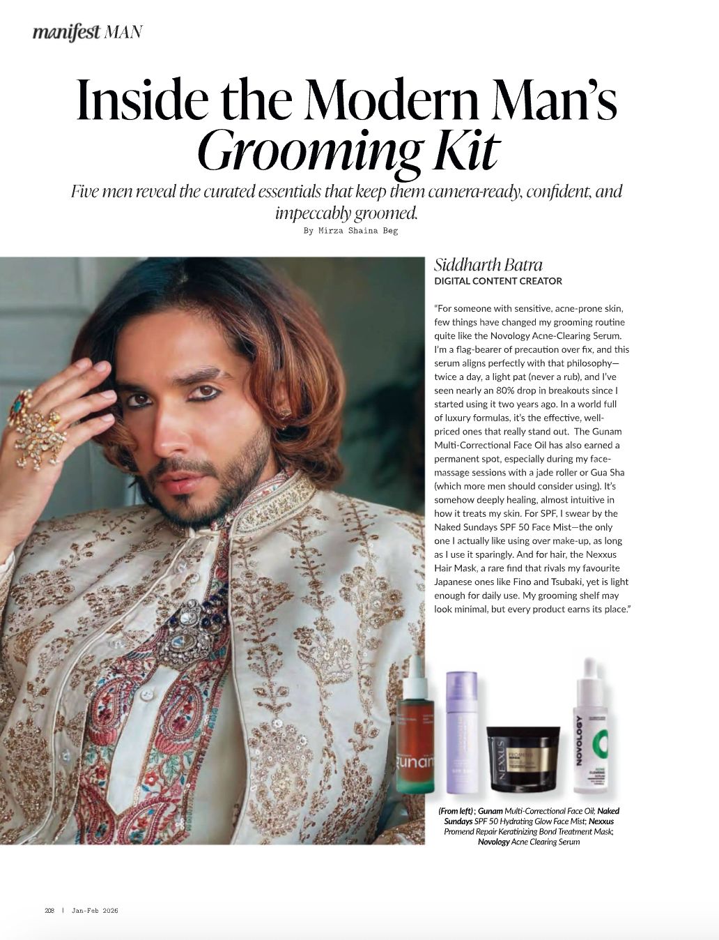cites Novology as a dermatologist-co-created, science-backed skincare brand, and credits its acne-clearing serum for reducing breakouts.
