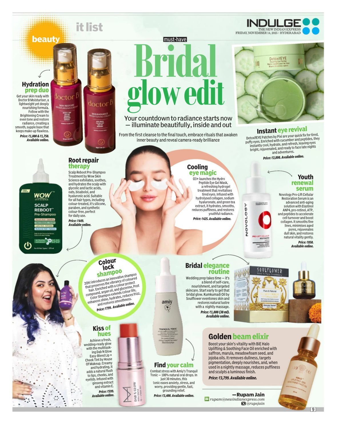 Features Novology's science-backed Youth Renewal Serum prominently within regional bridal care and glowing skin directories.